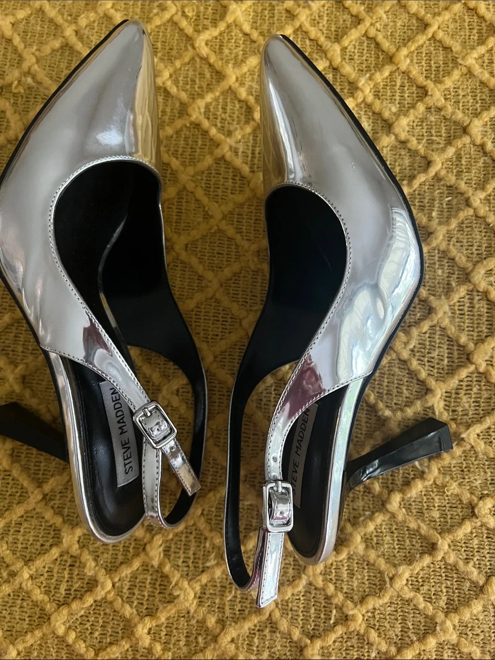 Steve Madden Metallic Silver Pointed Slingback Heels